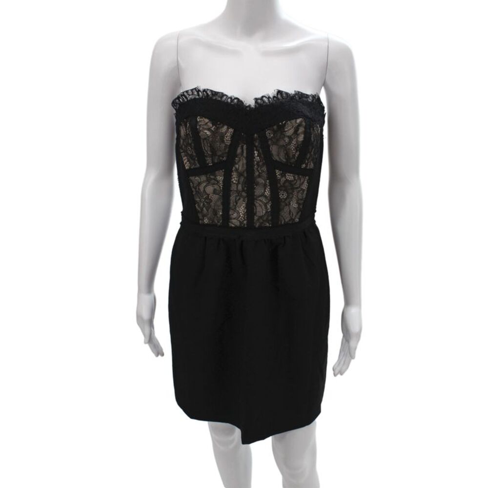 Rebecca Taylor Womens Sheath Dress Black Wool Sweetheart Sleeveless Zip Size 4